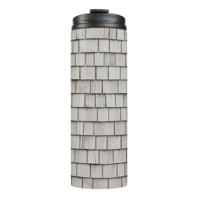 Closeup photo of grey roof shingles thermal tumbler (Front)