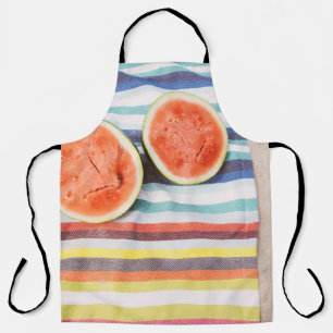 Closeup photo of slice watermelon fruits on cloth apron