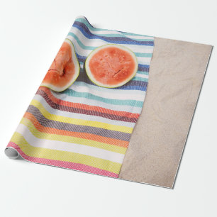 Closeup photo of slice watermelon fruits on cloth wrapping paper