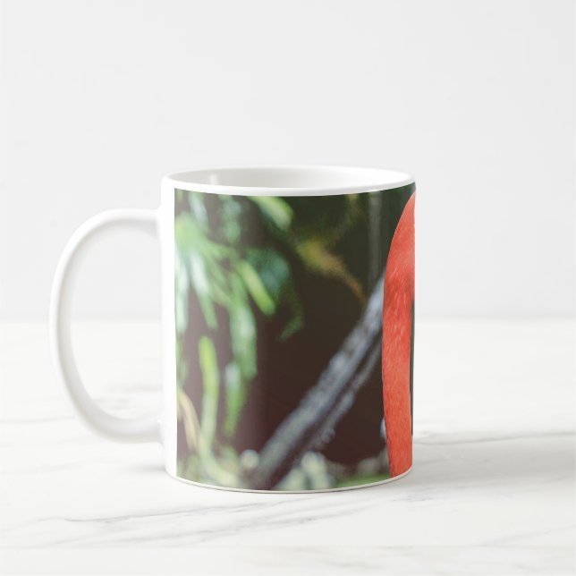 Closeup photography of red long-neck bird coffee mug (Left)