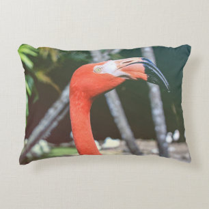 Closeup photography of red long-neck bird decorative cushion
