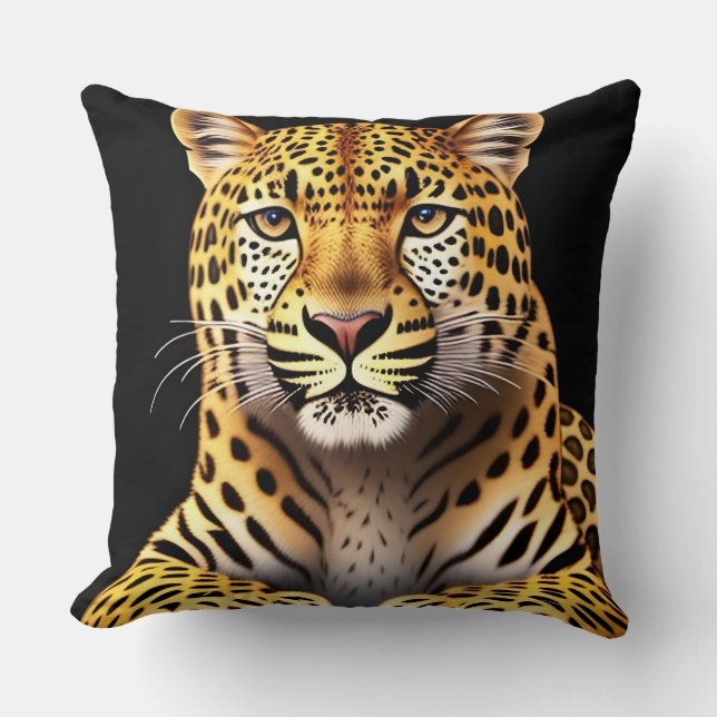 Closeup Portrait of a Majestic Leopard Cushion (Front)