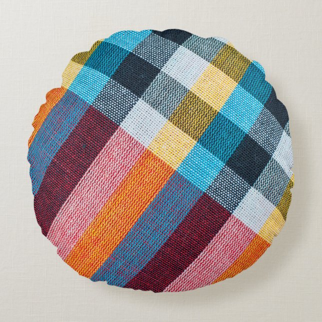 Closeup texture of Fabric, Thai style loincloth Round Cushion (Front)