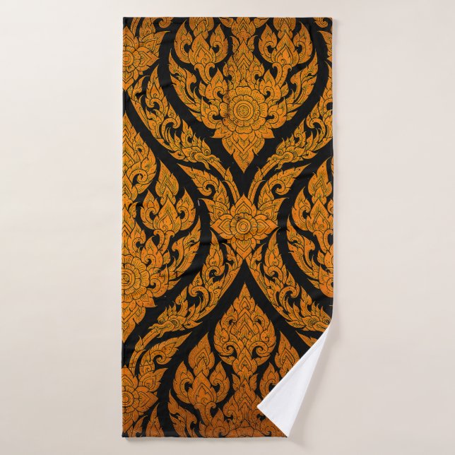 Closeup Thai pattern carving lotus picture at door Bath Towel (Bath Towel)
