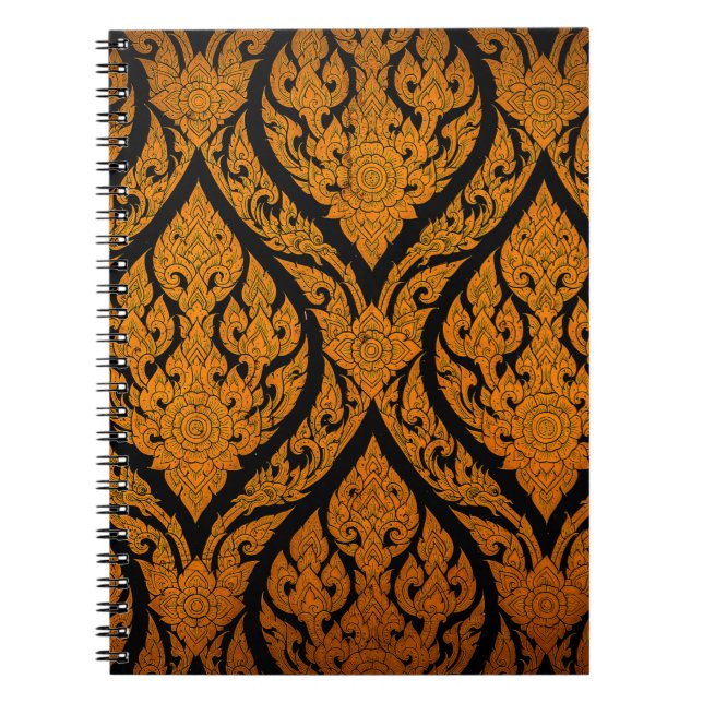 Closeup Thai pattern carving lotus picture at door Notebook (Front)