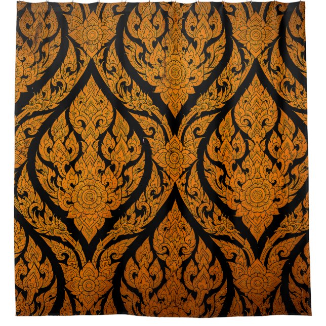 Closeup Thai pattern carving lotus picture at door Shower Curtain (Front)
