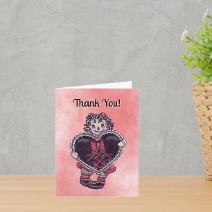 Cloth Doll With Gothic theme Black Heart Lace Pink Thank You Card