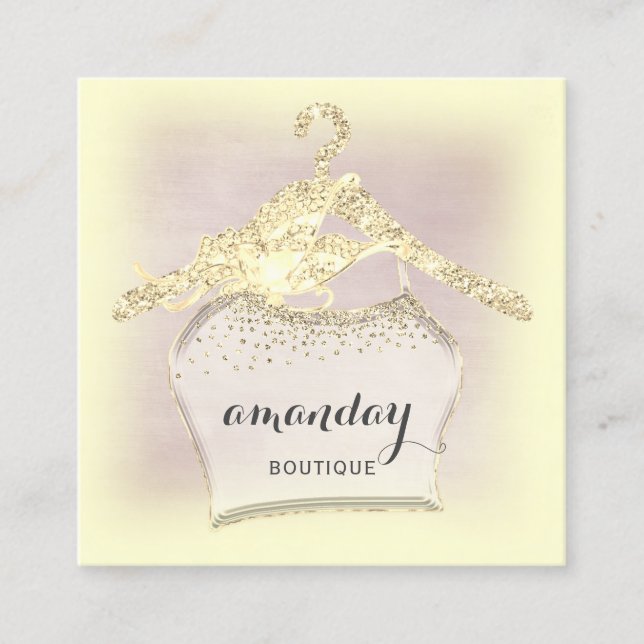 Cloth Hanger Dress Fashion Shop Gold  Diamond Square Business Card (Front)