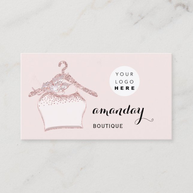 Cloth Hanger Dress Fashion Shop Rose QR Code Logo Business Card (Front)