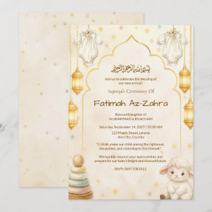 Cloth & Mosque Arch Islamic Aqeeqah & Baby Shower Invitation