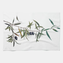 Cloth of kitchen with watercolor of olive tree