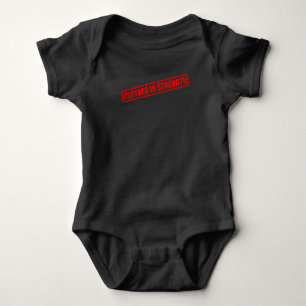 Clothed in Strength – Red Stamp Design - Bible Baby Bodysuit