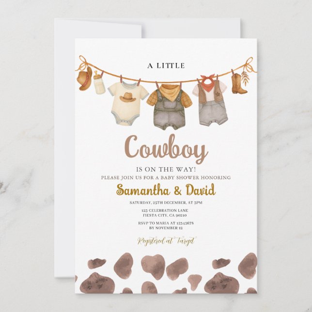 Clothes A Little Cowboy is on the Way Baby Shower  Invitation (Front)