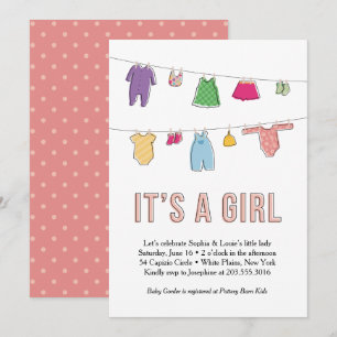 Clothes Line Baby Shower Invitation, Girl Invitation