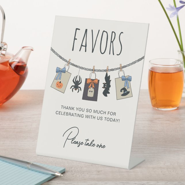 Clothes Line Blue Halloween Baby Shower Favours Pedestal Sign (In SItu)