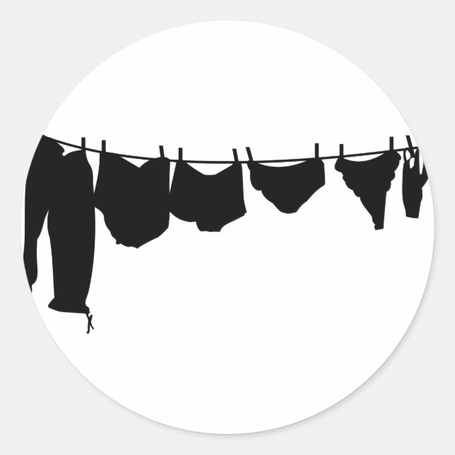 Clothes line silhouette classic round sticker (Front)