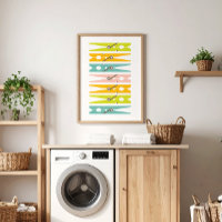 Clothes Pins Retro Colour Laundry Room Art