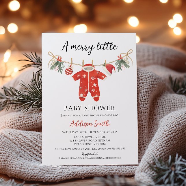 Clothes Red Merry Little Baby Shower Baby Shower  Invitation (Christmas Baby Shower Invitation, Merry Little Baby Shower Theme Invitation Boy,
Christmas Themed)