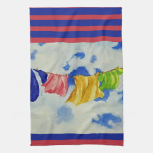 Clothesline Art Bright Coloured Laundry Tea Towel