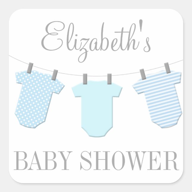 Clothesline Baby Blues Boy Baby Shower Sticker (Front)