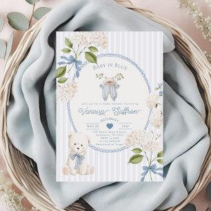 Clothesline Baby Boy Shower Coquette Baby in Blue Invitation
