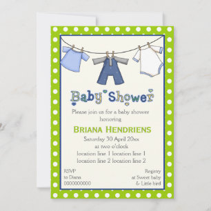 Clothesline baby boy shower personalised invitation