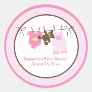 Clothesline Baby Girl CIRCLE Custom Favour Sticker