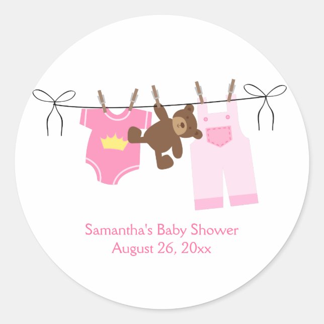 Clothesline Baby Girl Custom Favour Stickers (Front)