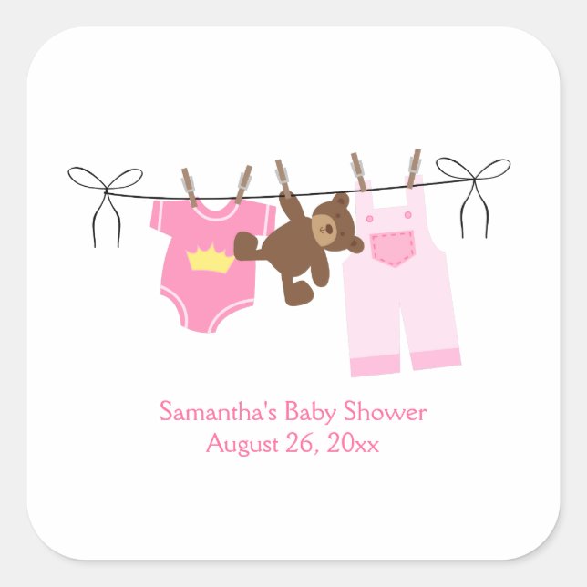 Clothesline Baby Girl SQUARE Custom Favour Sticker (Front)
