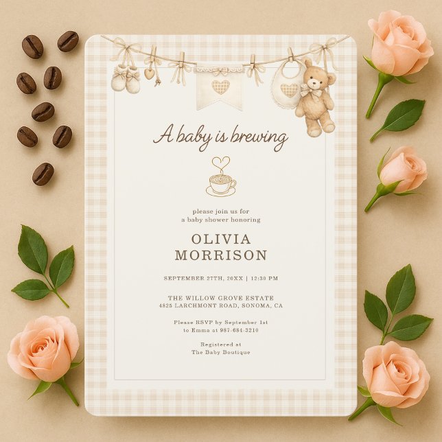 Clothesline Baby is Brewing Coffee Baby Shower Invitation (Creator Uploaded)