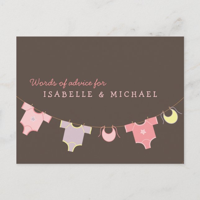 Clothesline Baby Shower Advice Card Pink | Lilac (Front)