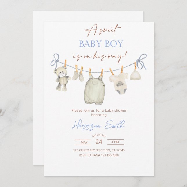 clothesline baby shower invitation (Front/Back)