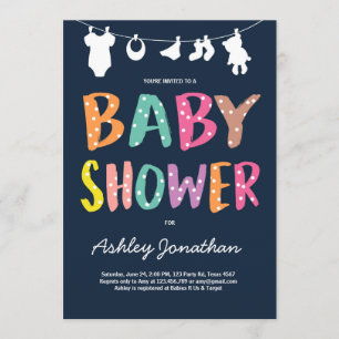 Clothesline Baby Shower invitation Baby clothes