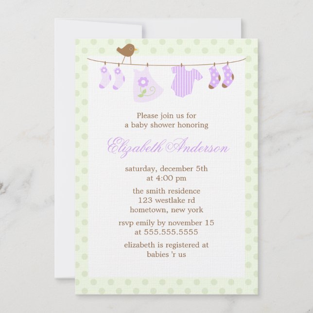 Clothesline Baby Shower Invitations (Front)
