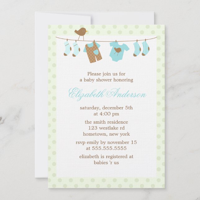Clothesline Baby Shower Invitations (Front)