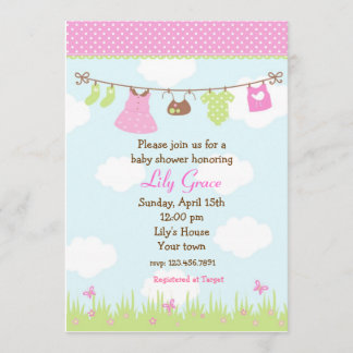 Clothesline Baby Shower Invitations Girls