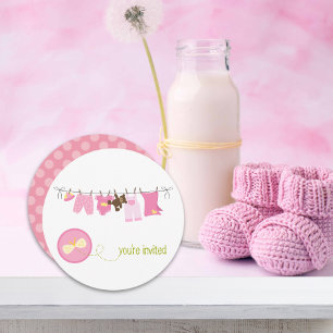 Clothesline Baby Shower Invitations {Pink}