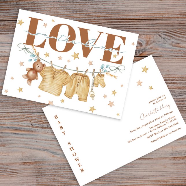 Clothesline Baby Shower Love on the Line Invite (Love On The Line, Boho Clothesline Baby Shower Invite)