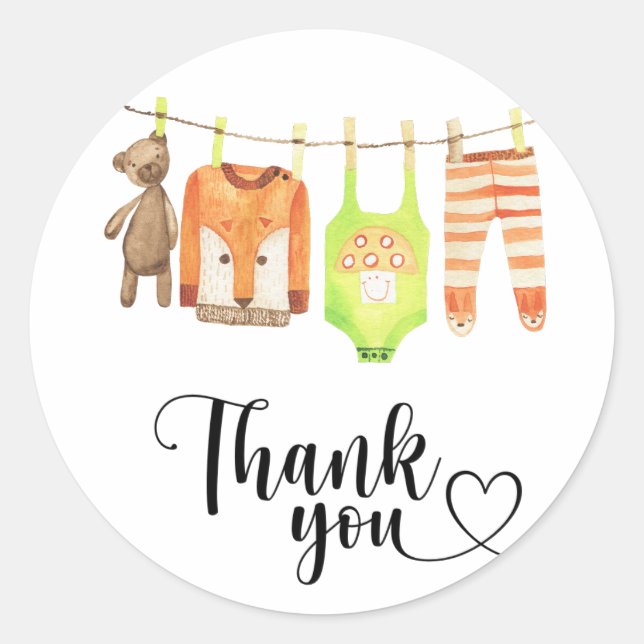 Clothesline baby shower thank you classic round sticker (Front)
