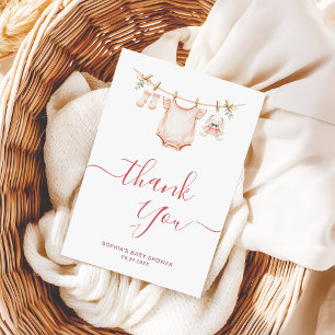 Clothesline Baby Shower Trendy Script calligraphy Thank You Card