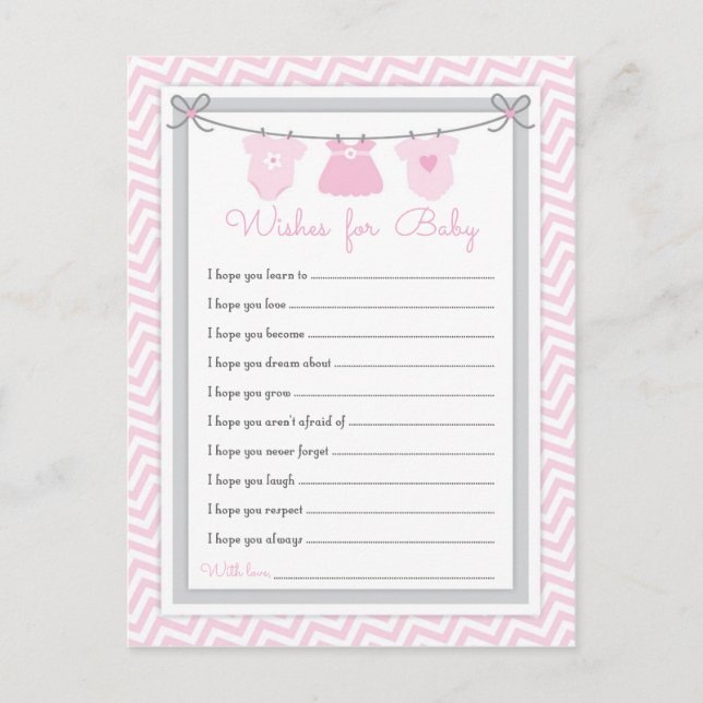 Clothesline Baby Shower Wishes for Baby pink-grey Postcard (Front)