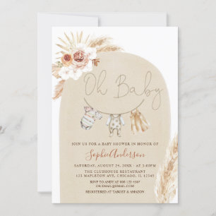 Clothesline Boho Pampas Grass Baby Shower Invitation