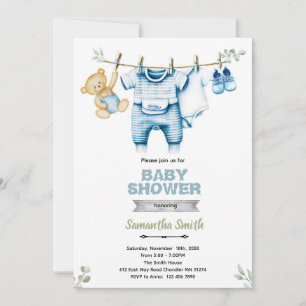 Clothesline boy baby shower invitation