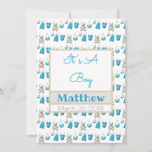 Clothesline Boy Name Photo Flat Announcement Card