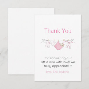 Clothesline Cute Girl Baby Shower Thank You  