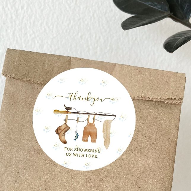 Clothesline Fisherman Derby Boy Baby Shower  Classic Round Sticker (Creator Uploaded)