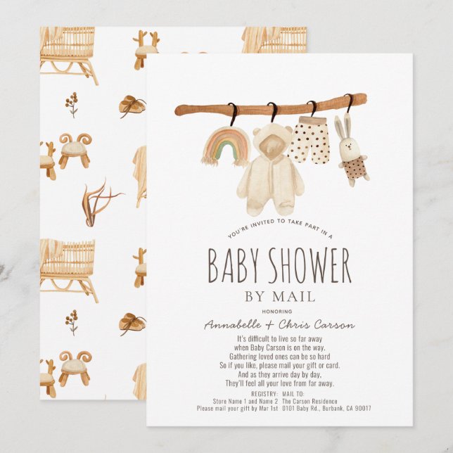 Clothesline Gender Neutral Baby Shower by Mail Invitation (Front/Back)