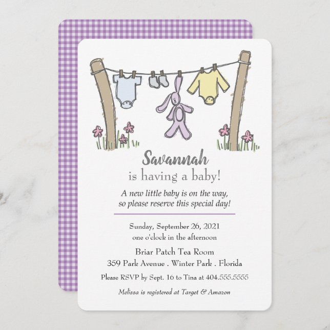 Clothesline Gender Neutral Baby Shower Invitation (Front/Back)