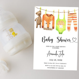 Clothesline Gender Neutral Baby Shower Invitation