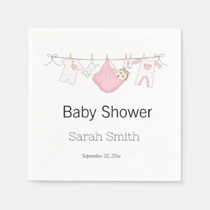 Clothesline Girl Cute Pink Baby Shower  Napkin